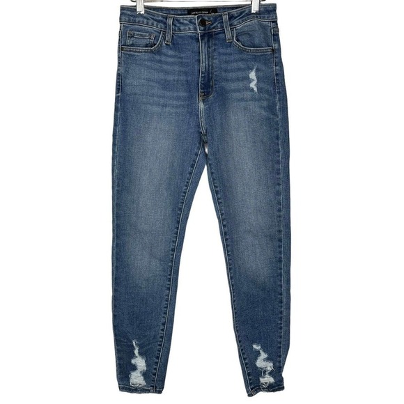 Just Black Denim Distressed Jeans 28 Stretch Medium Wash Raw Hem - Picture 1 of 7